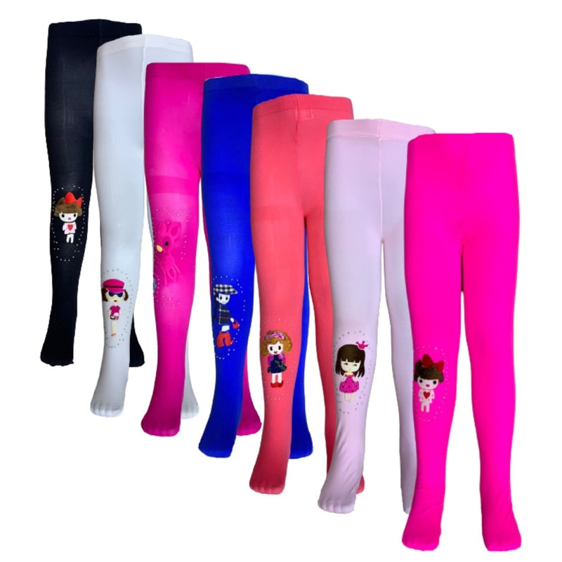 Kit com Meia Calça  40 Fios Lisos Com Desenhos Coloridas