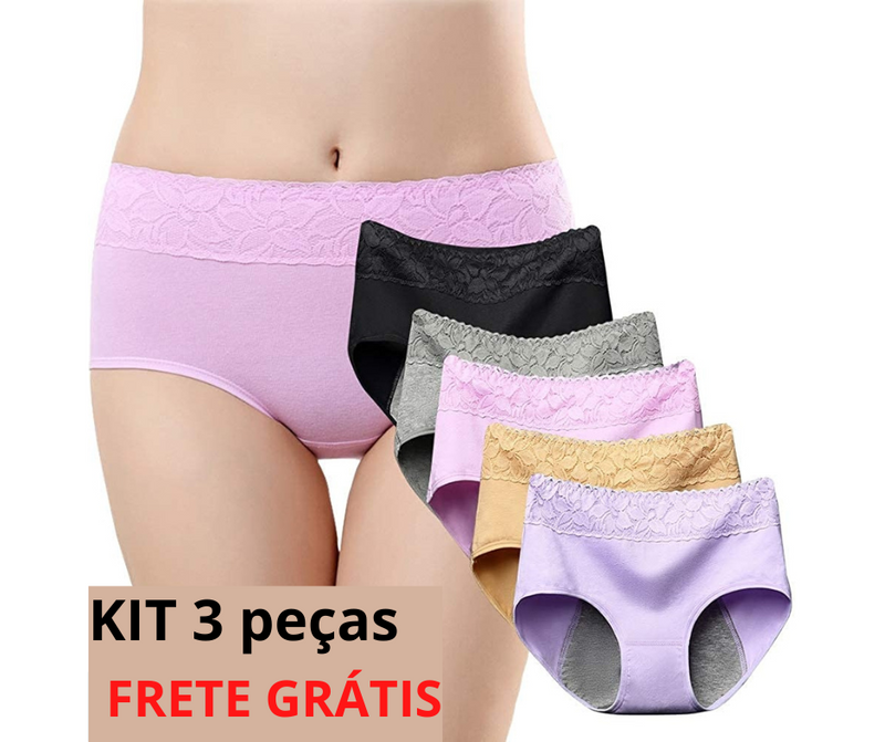 Calcinha Absorvente Seca e Suave em Algodão - Conjunto com 3Pçs